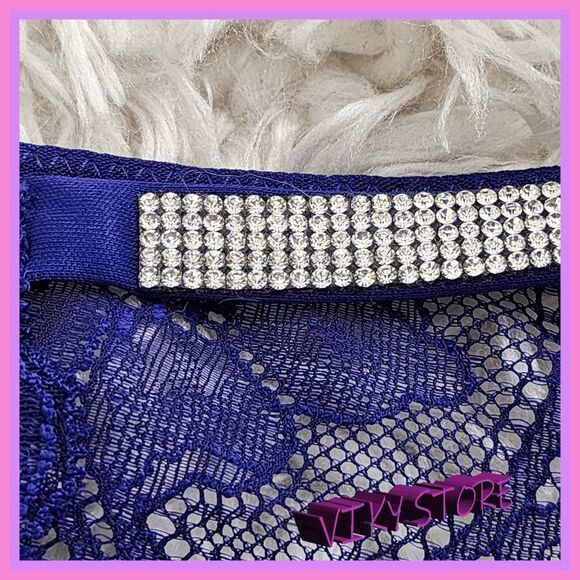 NWT {Victoria's Secret} Blue Satin Lace Cheeky: Crystal Glamour in Small ! NWT - Picture 3 of 7